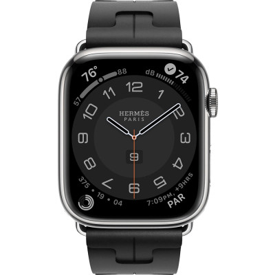 Apple Watch Hermes Series 9 GPS + Cellular, 45mm Silver Stainless Steel Case з Noir Kilim Single Tour (MRQP3 + MTHX3)
