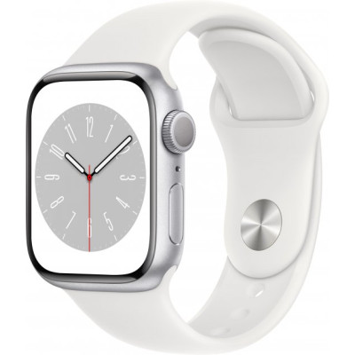 Apple Watch Series 8 GPS 45mm Silver Aluminum Case with White S. Band - M/L (MP6N3, MP6Q3)