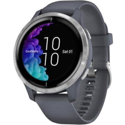 Garmin Venu Silver Stainless Steel Bezel w. Granite Blue and Silicone B. (010-02173-01/010-02173-03)