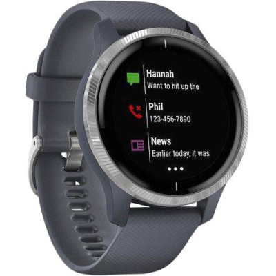 Garmin Venu Silver Stainless Steel Bezel w. Granite Blue and Silicone B. (010-02173-01/010-02173-03)