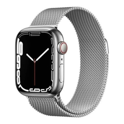 Apple Watch Series 7 GPS + Cellular 45mm Silver Stainless Steel Case with Silver Milanese Loop (MKJE3)