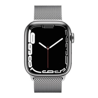Apple Watch Series 7 GPS + Cellular 45mm Silver Stainless Steel Case with Silver Milanese Loop (MKJE3)