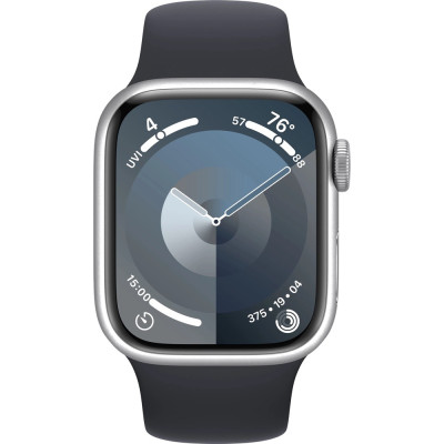 Apple Watch Series 9 GPS 41mm Silver Aluminum Case with Midnight Sport Band S/M (MR9M3, MT2R3)