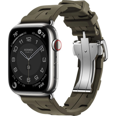 Apple Watch Hermes Series 9 GPS + Cellular, 45mm Silver Stainless Steel Case з Kaki Kilim Single Tour (MRQP3 + MTJ23)