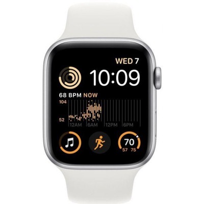 Apple Watch SE 2 GPS 44mm Silver Aluminum Case with White Sport Band S/M (MNTH3)