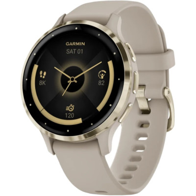 Garmin Venu 3 Soft Gold S. Steel Bezel w. French Gray Case and S. Band (010-02785-02)