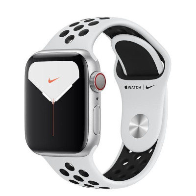 Apple Watch Series 5 GPS + LTE 40мм Silver Aluminium w. Pure Platinum/Black Nike Sport Band (MX372)