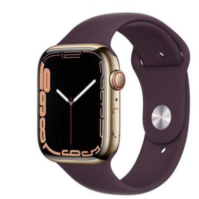 Apple Watch Series 7 GPS + Cellular 45mm Gold S. Steel Case w. Dark Cherry Sport Band (MKJF3)