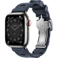 Apple Watch Hermes Series 9 GPS + Cellular, 41mm Silver Stainless Steel Case with Navy Kilim Single Tour (MRQ43 + MTHU3)