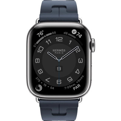 Apple Watch Hermes Series 9 GPS + Cellular, 41mm Silver Stainless Steel Case with Navy Kilim Single Tour (MRQ43 + MTHU3)