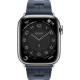 Apple Watch Hermes Series 9 GPS + Cellular, 41mm Silver Stainless Steel Case with Navy Kilim Single Tour (MRQ43 + MTHU3)