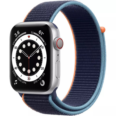 Apple Watch SE GPS + Cellular 44mm Silver Aluminum Case w. Deep Navy Sport L. (MYEN2)