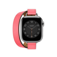 Apple Watch Hermes Series 8 41mm Silver Stainless Steel Case with Rose Azalee Attelage Double Tour (MNN13 + MR2H3)