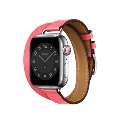 Apple Watch Hermes Series 8 41mm Silver Stainless Steel Case with Rose Azalee Attelage Double Tour (MNN13 + MR2H3)