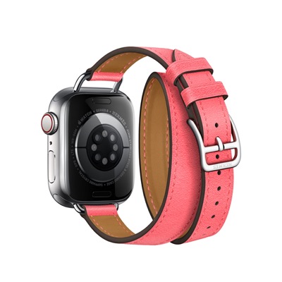 Apple Watch Hermes Series 8 41mm Silver Stainless Steel Case with Rose Azalee Attelage Double Tour (MNN13 + MR2H3)