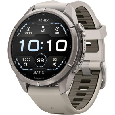Garmin Fenix 9 Pro 43mm Titanium with Fog Gray/Dark Sandstone Silicone Band (010-04335-85/86)