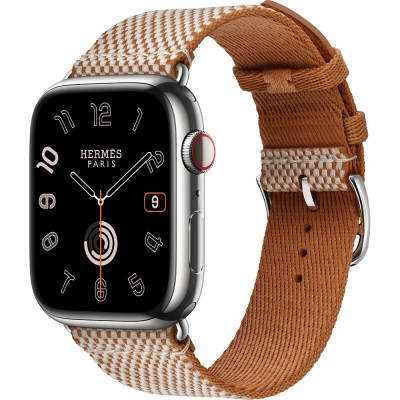 Apple Watch Hermes Series 9 GPS + Cellular, 45mm Silver Stainless Steel Case з Gold/Ecru Toile H Single Tour (MRQP3 + MTJJ3)