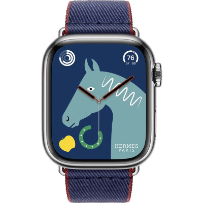 Apple Watch Hermes Series 9 GPS + Cellular, 41mm Silver Stainless Steel Case with Navy/Rouge H Twill Jump Single Tour (MRQ43 + MTHF3)