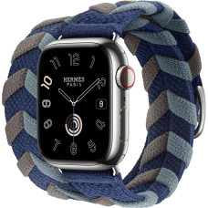 Apple Watch Hermes Series 9 GPS + Cellular, 41mm Silver Stainless Steel Case with Navy Bridon Double Tour (MRQ43 + MTHP3)