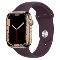 Apple Watch Series 7 GPS + Cellular 41mm Gold S. Steel Case w. Dark Cherry Sport Band (MKHG3MKHY3)