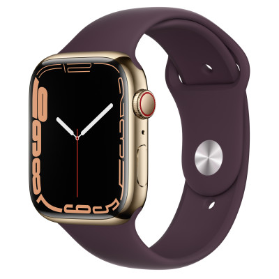 Apple Watch Series 7 GPS + Cellular 41mm Gold S. Steel Case w. Dark Cherry Sport Band (MKHG3MKHY3)