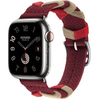 Apple Watch Hermes Series 9 GPS + Cellular, 41mm Edelstahl Gehause Silber, Bridon Single Tour Rouge H (MRQ43 + MTHL3)
