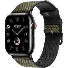 Apple Watch Hermes Series 9 GPS + Cellular, 45mm Space Black Stainless Steel Case with Vert/Noir Toile H Single Tour (MRQQ3 + MTJK3)