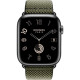 Apple Watch Hermes Series 9 GPS + Cellular, 45mm Space Black Stainless Steel Case with Vert/Noir Toile H Single Tour (MRQQ3 + MTJK3)