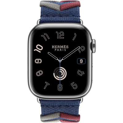 Apple Watch Hermes Series 9 GPS + Cellular, 41 mm Edelstahlgehause Silber, Bridon Single Tour Navy (MRQ43 + MTHM3)
