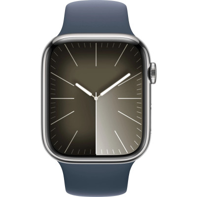 Apple Watch Series 9 GPS + Cellular 41mm Silver S. Steel Case w. Storm Blue Sport Band - S/M (MRJ23)