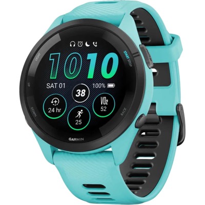 Garmin Forerunner 265 Black Bezel w. Aqua Case and Aqua/Black Silicone Band (010-02810-02/12)