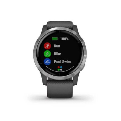 Garmin vivoactive 4 Silver Stainless Steel Bezel w. Shadow Gray and Silicone B. (010-02174-01)