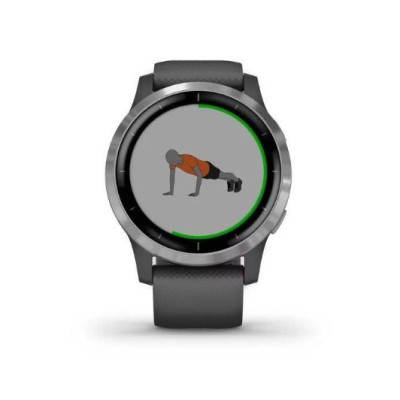 Garmin vivoactive 4 Silver Stainless Steel Bezel w. Shadow Gray and Silicone B. (010-02174-01)