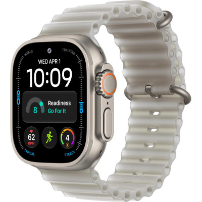 Apple Watch Ultra 4 Natural Titanium Case with Translucent Gray Ocean Band (MJAD4)