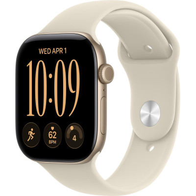 Apple Watch Series 12 GPS 46mm Light Gold Aluminum Case with Sand Sport Band S/M (MJEN4)