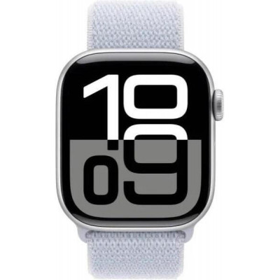 Apple Watch Series 10 GPS 46mm Silver Aluminum Case w. Blue Cloud Sport Loop (MWWN3)