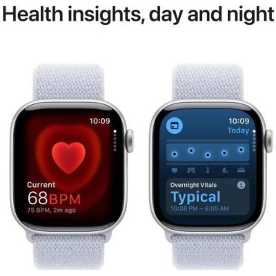 Apple Watch Series 10 GPS 46mm Silver Aluminum Case w. Blue Cloud Sport Loop (MWWN3)