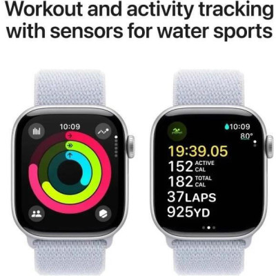 Apple Watch Series 10 GPS 46mm Silver Aluminum Case w. Blue Cloud Sport Loop (MWWN3)