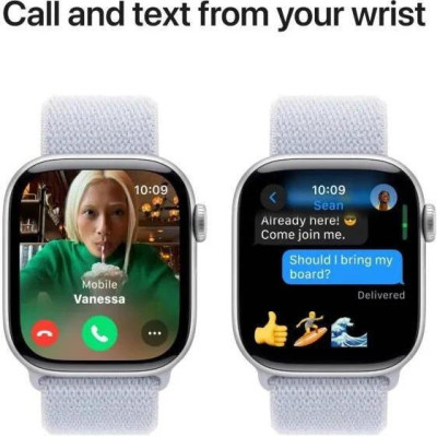 Apple Watch Series 10 GPS 46mm Silver Aluminum Case w. Blue Cloud Sport Loop (MWWN3)