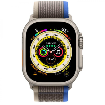 Apple Watch Ultra GPS + Cellular 49mm Titanium Case with Blue/Gray Trail Loop - M/L (MQF33, MQEJ3, MQFV3)