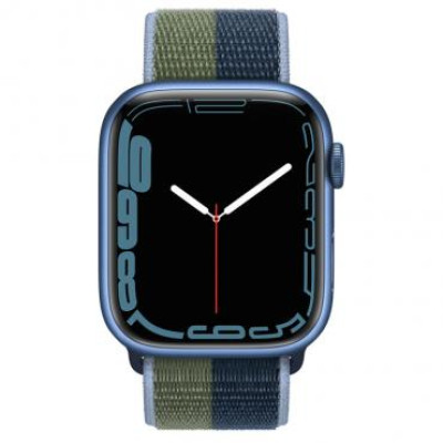 Apple Watch Series 7 GPS 45mm Blue Aluminum Case With Abyss Blue/Moss Green Sport Loop (MKNR3)