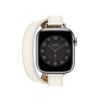 Apple Watch Hermes Series 8 41mm Silver Stainless Steel Case with Blanc Attelage Double Tour (MNN13 + MR2J3)