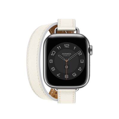 Apple Watch Hermes Series 8 41mm Silver Stainless Steel Case with Blanc Attelage Double Tour (MNN13 + MR2J3)