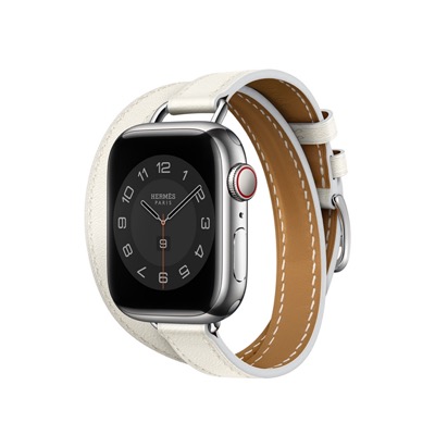 Apple Watch Hermes Series 8 41mm Silver Stainless Steel Case with Blanc Attelage Double Tour (MNN13 + MR2J3)