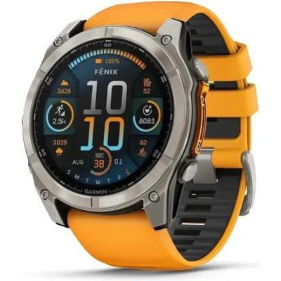 Garmin Fenix 8 51mm AMOLED Sapphire Titanium w. Spark Orange/Graphite Silicone Band (010-02905-10/11/53)