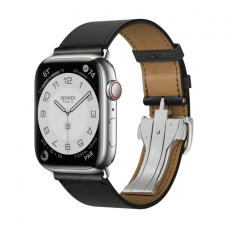 Apple Watch Hermes Series 7 LTE 45mm Silver S. Steel w. Noir Swift L. Single Tour D. Buckle (MKMG3+MHLU3)