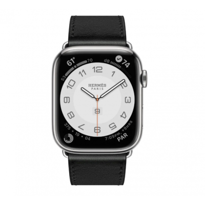 Apple Watch Hermes Series 7 LTE 45mm Silver S. Steel w. Noir Swift L. Single Tour D. Buckle (MKMG3+MHLU3)