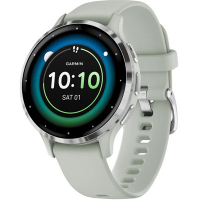 Garmin Venu 3s Silver Stainless Steel Bezel з Sage Gray Case and Silicone Band (010-02785-51)