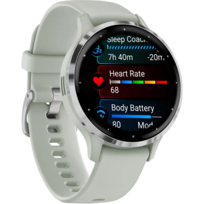 Garmin Venu 3s Silver Stainless Steel Bezel з Sage Gray Case and Silicone Band (010-02785-51)