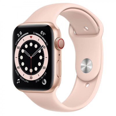 Apple Watch Series 6 GPS + Cellular 44mm Gold Aluminum Case with Pink Sand Sport Band (M07G3/MG2D3)